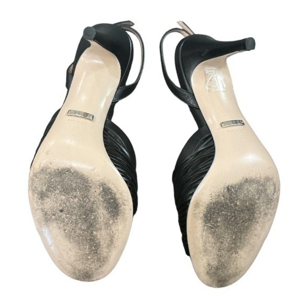 GUCCI Black Leather Slingback Knot Sandal Heels Size 37 - Picture 6 of 8